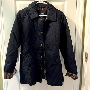 LL Bean quilted riding jacket. Large. Blue with tartan lining. Great condition